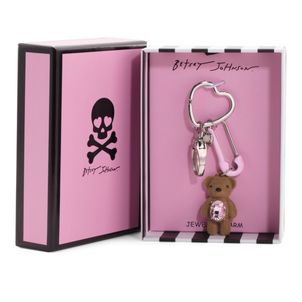 NIB Betsey Johnson Brown Teddy Bear Bag Charm/Keychain